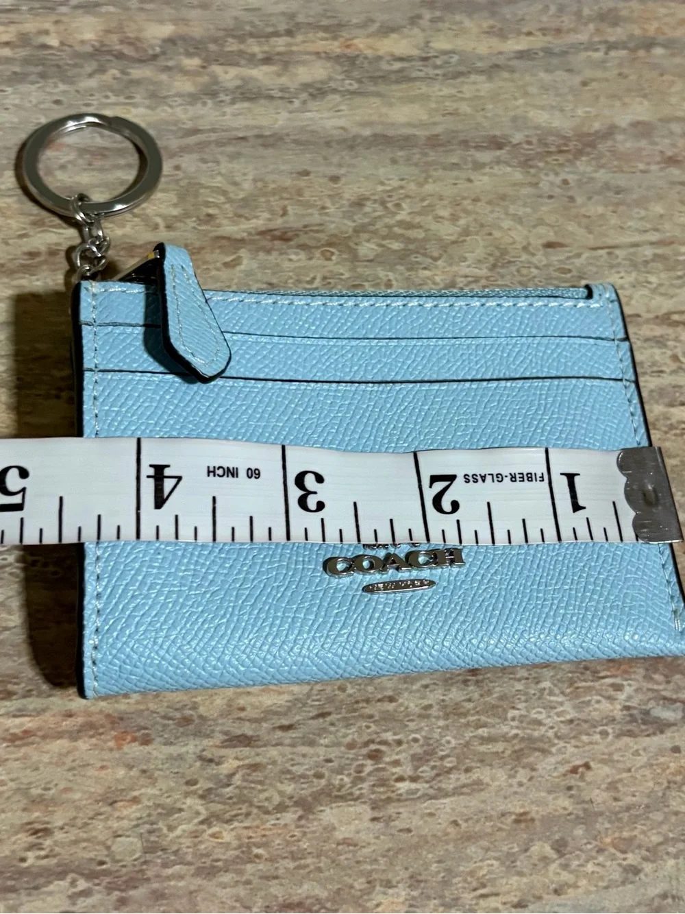 NWOT Coach Light Blue Card Case with Silver hardware and Key Ring